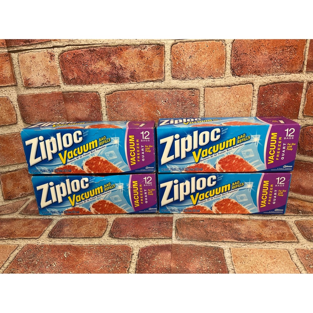 Lot of 4 Ziploc Vacuum Freezer Bag Refills Quart Size 12 Count Boxes 48 Total